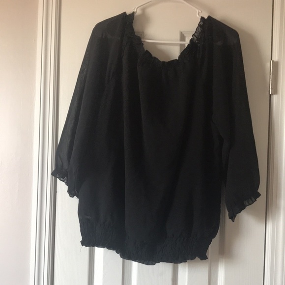Check Me First Black 3/4 Sheer Sleeve Top With Black Rose Accent Junior Size XL - Picture 2 of 7